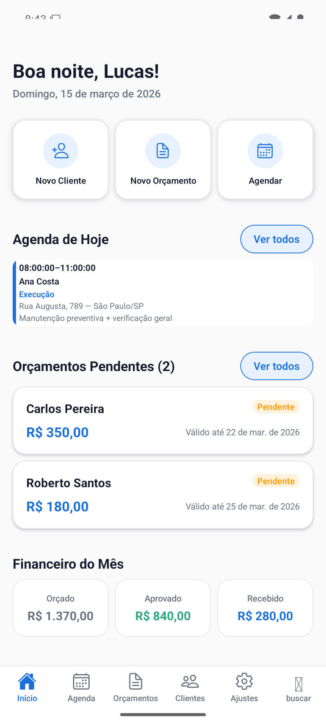 Dashboard do OfícioApp após o cadastro